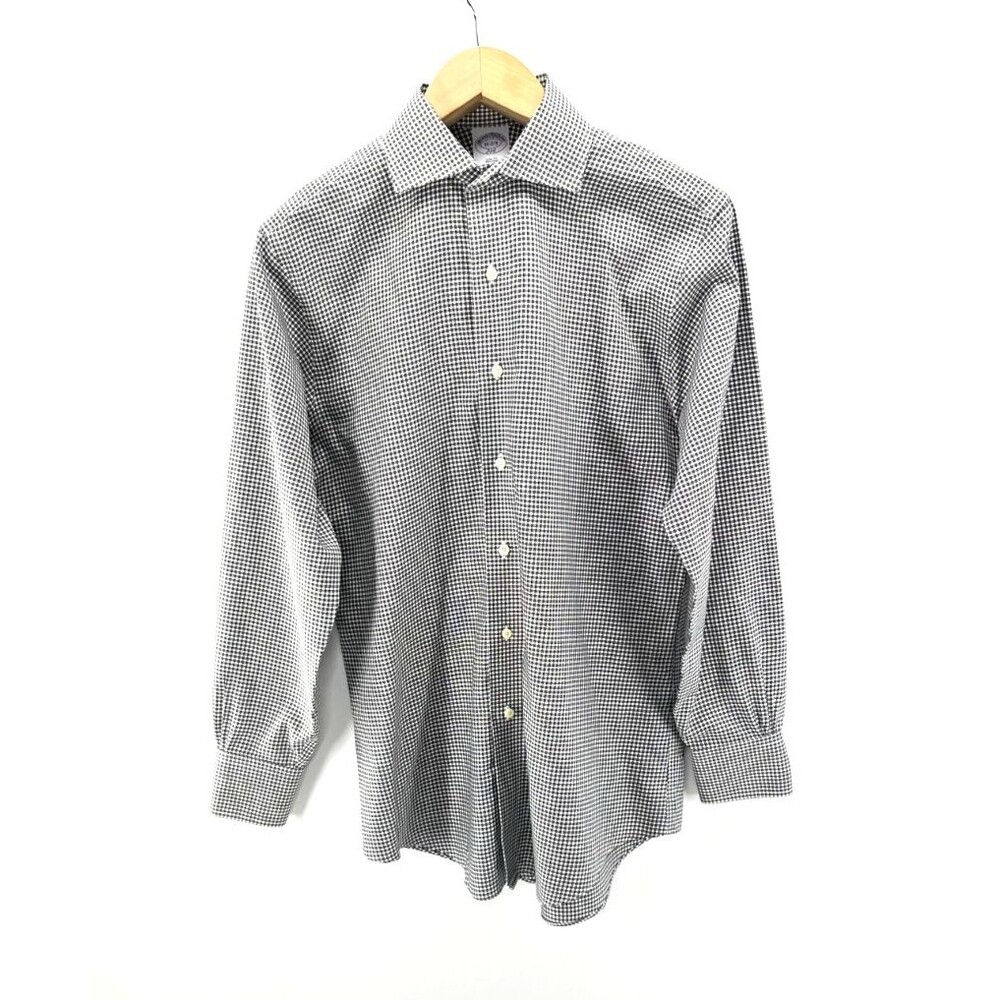 Brooks Brothers Slim Fit Non-Iron Black White Check Dress Shirt 15 32 Cotton